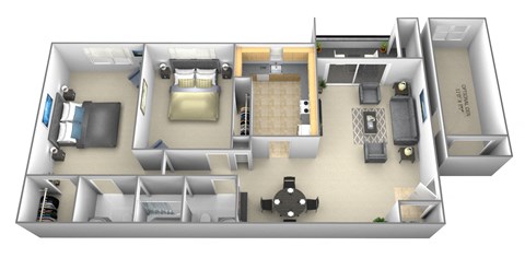 2 bedroom 1 bathroom with optional den a floor plan at Woodsdale Apartments in Abingdon, MD